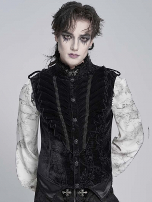 Black Embossed Velvet Victorian Gothic Waistcoat for Men