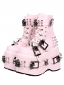 Pink Punk Gothic Skull Buckle Belt Platform Boots