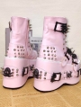 Pink Punk Gothic Skull Buckle Belt Platform Boots