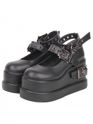 Black Gothic Skull Buckle Strap Platform Shoes