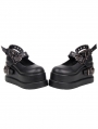 Black Gothic Skull Buckle Strap Platform Shoes
