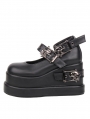 Black Gothic Skull Buckle Strap Platform Shoes