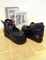 Black Gothic Skull Buckle Strap Platform Shoes