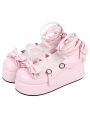 Pink Crossover Strap Bow Platform Lolita Shoes