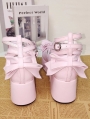 Pink Crossover Strap Bow Platform Lolita Shoes