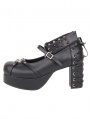 Black Gothic Pentagram Rivet Strappy High Heel Shoes