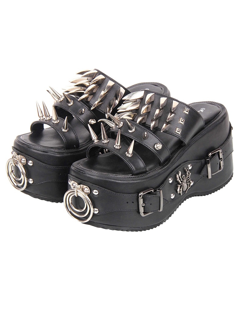 Black Gothic Open-Toe Spiked Stud Platform Sandals