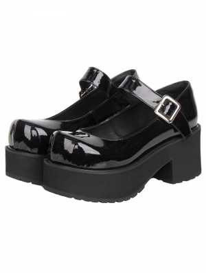 Black Gothic Buckle Strap Chunky Platform Shoes