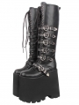 Black Gothic Heart Buckle Wedge High Heel Platform Boots