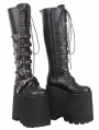 Black Gothic Heart Buckle Wedge High Heel Platform Boots