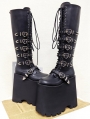 Black Gothic Heart Buckle Wedge High Heel Platform Boots