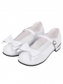 White Lolita Round Toe Bow Strap Flat Shoes