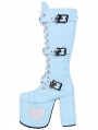 Pink and Blue Gothic Skull Buckle High Block Heel Boots