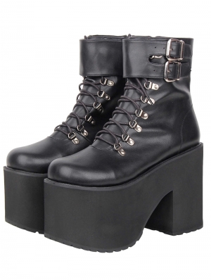 Black Gothic Double Buckle Zip Up High Heel Ankle Boots