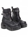Black Gothic Rivet Buckle Platform Combat Ankle Boots