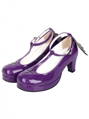 Purple Gothic Rivet Angel Wings Cross Platform Heeled Shoes