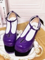 Purple Gothic Rivet Angel Wings Cross Platform Heeled Shoes