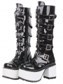 Black and White Gothic Skull Cross Rivet Strap Boots