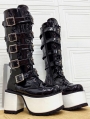 Black and White Gothic Skull Cross Rivet Strap Boots