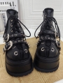 Black Gothic Spiked Eyelet Strap Laced Wedge Boots