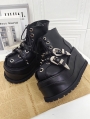 Black Gothic Spiked Eyelet Strap Laced Wedge Boots