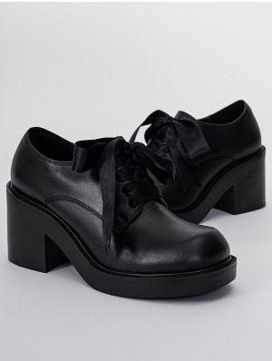 Black Gothic Bow Strap Victorian Leather Shoes