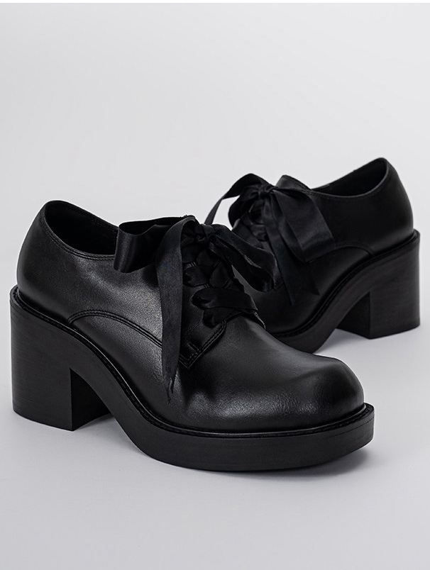 Black Gothic Bow Strap Victorian Leather Shoes
