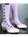 Purple and White Chunky Heel Victorian Button Boots