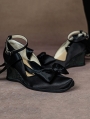 Black Satin Green Lace Gothic Victorian Wedge Shoes