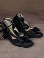 Black Satin Green Lace Gothic Victorian Wedge Shoes