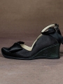Black Satin Green Lace Gothic Victorian Wedge Shoes