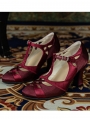 Magenta Red Vintage T-Strap Block High Heel Shoes