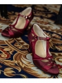 Magenta Red Vintage T-Strap Block High Heel Shoes