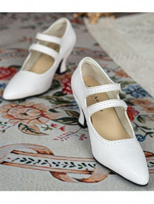 Cream White Double Button Strap Victorian Heeled Shoes
