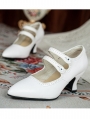Cream White Double Button Strap Victorian Heeled Shoes