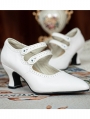 Cream White Double Button Strap Victorian Heeled Shoes