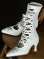 White Leather Cutout Beaded Embroidery Victorian Boots