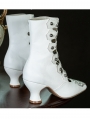 White Leather Cutout Beaded Embroidery Victorian Boots