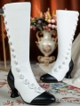 White and Black Beaded Victorian Sculpted Heel Boots