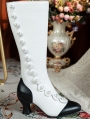 White and Black Beaded Victorian Sculpted Heel Boots