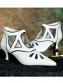 White Cutout Back Zip Victorian Leather Shoes
