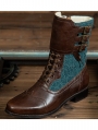 Brown Leather Green Lace Gothic Victorian Lace-Up Shoes