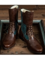 Brown Leather Green Lace Gothic Victorian Lace-Up Shoes