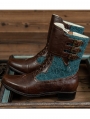 Brown Leather Green Lace Gothic Victorian Lace-Up Shoes