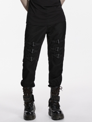 Black Gothic Punk Minimalist Buckle Pants for Men
