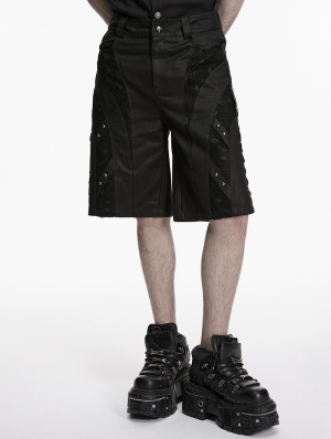Black Gothic Punk Personalized Side Lace-Up Shorts for Men
