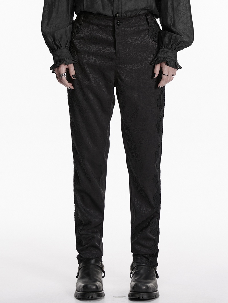 Black Gothic Dark Pattern Jacquard Pants for Men