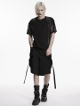 Black Men's Gothic Cargo Shorts with Pockets and Straps
