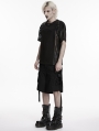 Black Men's Gothic Cargo Shorts with Pockets and Straps