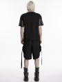 Black Men's Gothic Cargo Shorts with Pockets and Straps